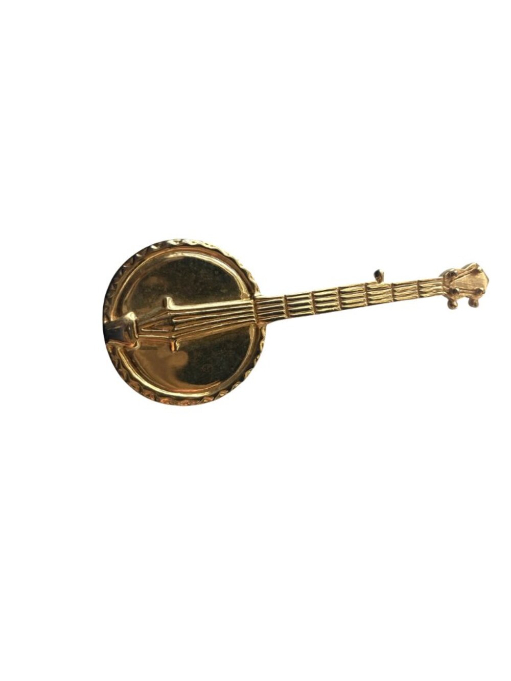 Vintage Banjo Brooch Gold Tone Lapel Pin String Instrument Whimsical Bluegrass - Picture 4 of 9
